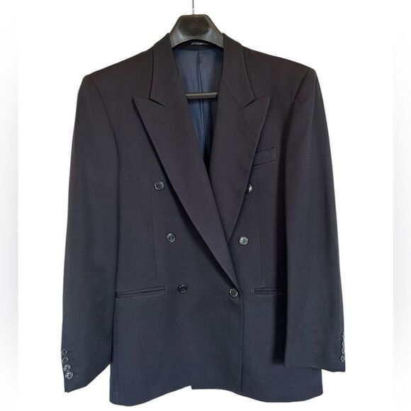 Marzotto Tessuto Italian Navy Wool Classic Double Breasted Sports Jacket 40 - Picture 1 of 9